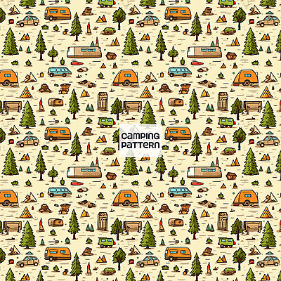 PSD 나무 패턴 일러스트 자동차 캠핑도구 사람없음 캠핑 패턴백그라운드 풀 캠핑카 연노랑색 국내일러스트 식물 육상교통 백그라운드 무늬 레저 노란색 도구 파일형식