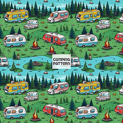 PSD 나무 패턴 일러스트 캠핑도구 사람없음 초록색 강 캠핑 패턴백그라운드 바위 풀 모닥불 캠핑카 국내일러스트 식물 컬러 백그라운드 무늬 자동차 불 레저 돌_바위 도구 파일형식