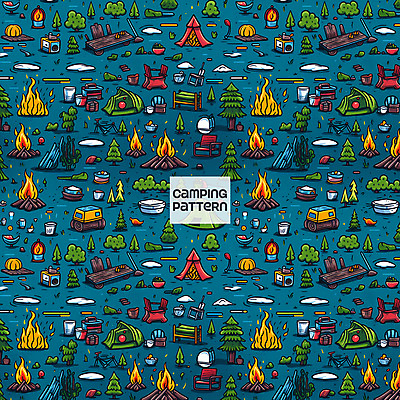PSD 나무 패턴 의자 일러스트 텐트 캠핑도구 사람없음 컵 파란색 캠핑 패턴백그라운드 풀 모닥불 나무판자 나무탁자 국내일러스트 식물 식기 컬러 가구 백그라운드 무늬 탁자 불 레저 목재 도구 파일형식