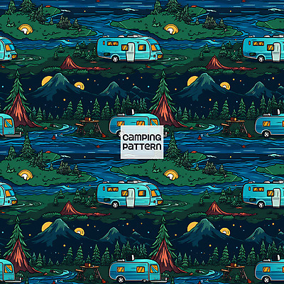 PSD 나무 패턴 일러스트 밤하늘 산 캠핑도구 사람없음 캠핑 패턴백그라운드 풀 강가 남색 캠핑카 야외테이블 국내일러스트 식물 컬러 백그라운드 무늬 자동차 탁자 하늘 레저 강 도구 야간 파일형식