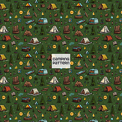 PSD 나무 패턴 일러스트 불꽃 텐트 캠핑도구 사람없음 초록색 캠핑 패턴백그라운드 원형 장작 모닥불 알전구 국내일러스트 도형 식물 컬러 백그라운드 무늬 전구 불 레저 도구 파일형식