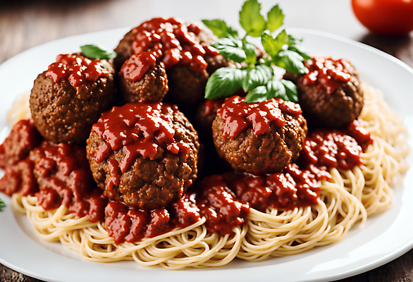 JPG 편집이미지 서양음식 스파게티 사람없음 미트볼 허브 토마토소스 미트볼스파게티 편집실사 AI포토 AI콘텐츠 식물 음식 파스타 소스_음식 CG 파일형식