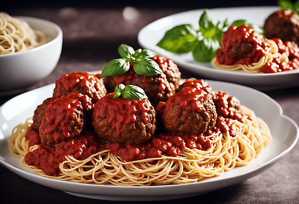 JPG 편집이미지 서양음식 스파게티 사람없음 미트볼 허브 토마토소스 미트볼스파게티 편집실사 AI포토 AI콘텐츠 식물 음식 파스타 소스_음식 CG 파일형식