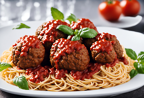 JPG 편집이미지 서양음식 스파게티 사람없음 미트볼 허브 토마토소스 미트볼스파게티 편집실사 AI포토 AI콘텐츠 식물 음식 파스타 소스_음식 CG 파일형식