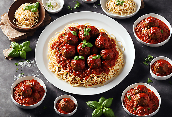 JPG 편집이미지 서양음식 스파게티 사람없음 미트볼 허브 토마토소스 미트볼스파게티 스파게티면 편집실사 AI포토 AI콘텐츠 식물 음식 파스타 면류 소스_음식 CG 파일형식