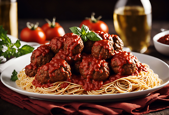 JPG 편집이미지 서양음식 스파게티 사람없음 미트볼 허브 토마토소스 미트볼스파게티 편집실사 AI포토 AI콘텐츠 식물 음식 파스타 소스_음식 CG 파일형식