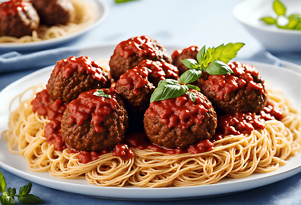 JPG 편집이미지 서양음식 스파게티 사람없음 미트볼 허브 토마토소스 미트볼스파게티 편집실사 AI포토 AI콘텐츠 식물 음식 파스타 소스_음식 CG 파일형식