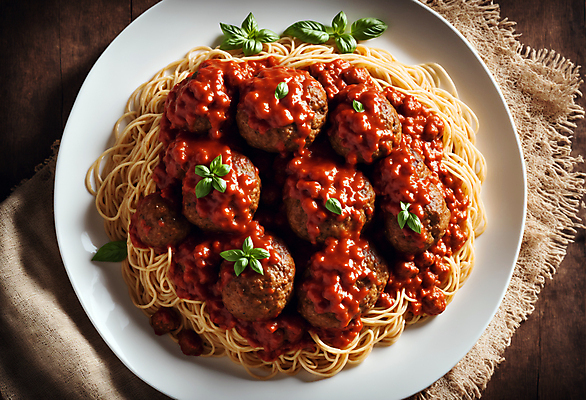 JPG 편집이미지 서양음식 스파게티 사람없음 하이앵글 미트볼 허브 토마토소스 미트볼스파게티 편집실사 AI포토 AI콘텐츠 식물 음식 뷰포인트 파스타 소스_음식 CG 파일형식