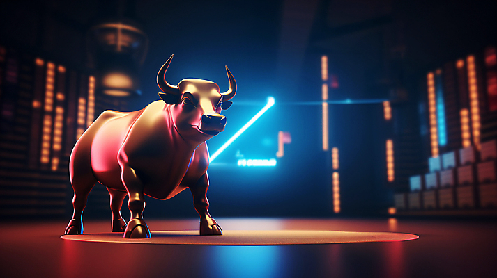 JPG 편집이미지 사람없음 경제 빛 거래 주식 재테크 디지털합성 황소 투자 네온 상한가 하한가 편집실사 AI컴퓨터그래픽 AI콘텐츠 비즈니스 금융 소 CG 파일형식