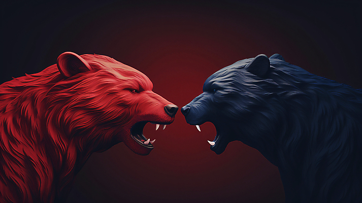 JPG 편집이미지 곰 사람없음 빨간색 경제 파란색 경쟁 외침 거래 주식 재테크 디지털합성 투자 상한가 하한가 편집실사 AI컴퓨터그래픽 AI콘텐츠 동물 컬러 컨셉 비즈니스 포유류 금융 소리 CG 파일형식