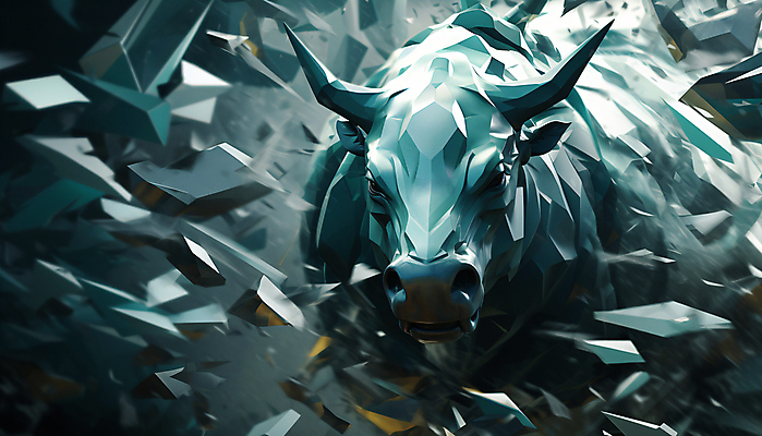 JPG 편집이미지 사람없음 경제 손상 거래 파편 주식 재테크 디지털합성 황소 투자 청록색 상한가 하한가 편집실사 AI컴퓨터그래픽 AI콘텐츠 컬러 컨셉 비즈니스 금융 소 CG 파일형식