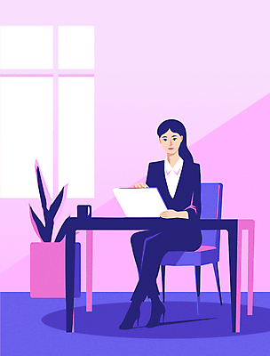 전신 여자 화분 분홍색 의자 일러스트 회사 창문 한명 앉기 정장 손짓 성인 노트북 사무실 머그컵 비즈니스우먼 남색 책상 문서 성인여자한명만 국내일러스트 AI파일 1 옷 컬러 가구 비즈니스 모션 사람 컵 전자제품 직장인 여자한명만 성인여자만 파일형식 벡터