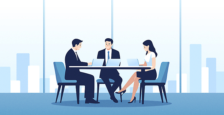 전신 여자 남자 의자 일러스트 회사 창문 회의 앉기 정장 빌딩 성인 건물 세명 파란색 노트북 사무실 타이핑 비즈니스맨 비즈니스우먼 책상 동료 회의실 성인만 국내일러스트 AI파일 건축물 옷 컬러 가구 비즈니스 관계 모션 사람 전자제품 직장인 파일형식 벡터