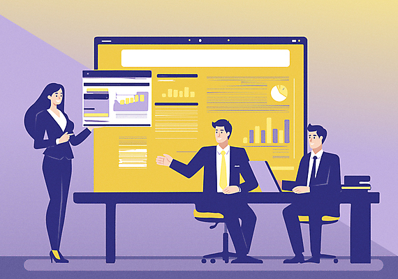 전신 여자 남자 의자 일러스트 회사 회의 그래프 설명 서기 앉기 정장 손짓 성인 세명 노트북 노란색 보라색 자료 가리킴 비즈니스맨 비즈니스우먼 발표 책상 분석 인터넷창 성인만 국내일러스트 AI파일 옷 컬러 가구 컨셉 인터넷 비즈니스 모션 사람 전자제품 직장인 파일형식 벡터