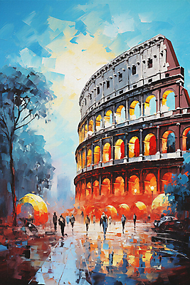 JPG 전신 나무 여자 남자 여행 일러스트 유적지 붓터치 거리 풍경 여러명 성인 이탈리아 로마 콜로세움 랜드마크 유화 성인만 국내일러스트 AI일러스트 AI콘텐츠 식물 유럽 다수 고건축 미술 사람 파일형식