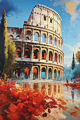 JPG 전신 나무 여자 남자 여행 일러스트 유적지 붓터치 거리 풍경 여러명 성인 이탈리아 로마 콜로세움 랜드마크 유화 성인만 국내일러스트 AI일러스트 AI콘텐츠 식물 유럽 다수 고건축 미술 사람 파일형식