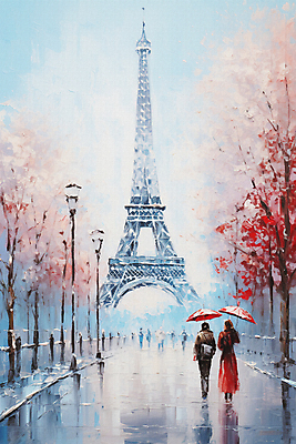 JPG 전신 여자 남자 여행 가로등 일러스트 우산 단풍나무 붓터치 거리 들기 풍경 여러명 성인 걷기 프랑스 에펠탑 파리_프랑스 유화 성인만 국내일러스트 AI일러스트 AI콘텐츠 나무 공공시설 유럽 다수 단풍 모션 미술 사람 파리 랜드마크 파일형식