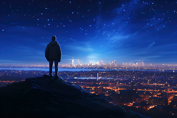 JPG 전신 편집이미지 남자 야경 밤하늘 한명 빌딩 성인 건물 빛 반짝임 도시풍경 절벽 도시 남색 언덕 성인남자한명만 편집실사 AI컴퓨터그래픽 AI콘텐츠 1 건축물 컬러 모션 하늘 사람 풍경 야간 CG 남자한명만 성인남자만 파일형식 풍경_경치