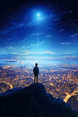 JPG 전신 구름 편집이미지 남자 야경 밤하늘 한명 빌딩 성인 건물 빛 반짝임 도시풍경 절벽 도시 유성 남색 언덕 성인남자한명만 편집실사 AI컴퓨터그래픽 AI콘텐츠 자연요소 1 건축물 컬러 모션 하늘 사람 풍경 야간 CG 남자한명만 성인남자만 파일형식 풍경_경치