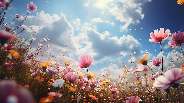 JPG 구름 편집이미지 꽃잎 꽃 꽃밭 자연 하늘 풍경 사람없음 풀 코스모스 편집실사 AI포토 AI콘텐츠 자연요소 식물 CG 생태계 파일형식