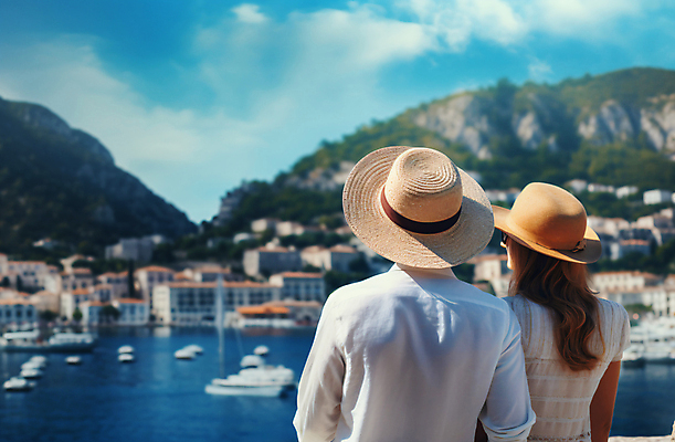 JPG 편집이미지 모자 커플 여자 남자 바다 여행 데이트 산 상반신 성인 두명 건물 뒷모습 여름 관광지 여름휴가 마을 휴양지 기념사진 선박 성인만 편집실사 AI인물포토 AI콘텐츠 건축물 잡화 계절 뷰포인트 수상교통 관계 휴가 사람 장소 CG 파일형식 여름_계절 AI포토