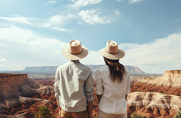 JPG 구름 편집이미지 모자 커플 여자 남자 여행 데이트 하늘 산 상반신 성인 두명 뒷모습 여름 관광지 여름휴가 풀 휴양지 사암 기념사진 성인만 편집실사 AI인물포토 AI콘텐츠 자연요소 식물 잡화 계절 뷰포인트 관계 휴가 사람 장소 돌_바위 CG 파일형식 여름_계절 AI포토
