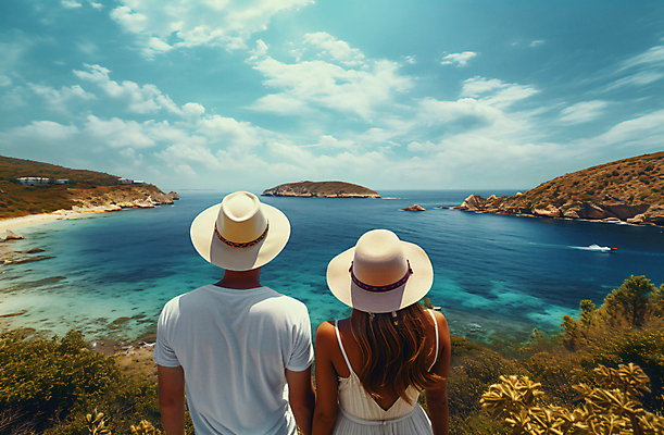 JPG 구름 편집이미지 모자 커플 여자 남자 바다 섬 여행 데이트 하늘 상반신 성인 두명 뒷모습 여름 관광지 여름휴가 풀 휴양지 기념사진 성인만 편집실사 AI인물포토 AI콘텐츠 자연요소 식물 잡화 계절 뷰포인트 관계 휴가 사람 장소 CG 파일형식 여름_계절 AI포토