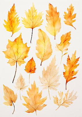 JPG 단풍 낙엽 일러스트 수채화 사람없음 노란색 가을 그림 엘리먼트 국내일러스트 AI일러스트 AI콘텐츠 계절 컬러 잎 파일형식
