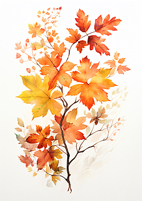 JPG 단풍 낙엽 일러스트 수채화 사람없음 주황색 가을 나뭇가지 그림 국내일러스트 AI일러스트 AI콘텐츠 나무 계절 컬러 잎 파일형식