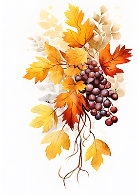JPG 열매 단풍 낙엽 잎 일러스트 수채화 사람없음 주황색 가을 그림 국내일러스트 AI일러스트 AI콘텐츠 식물 계절 컬러 파일형식