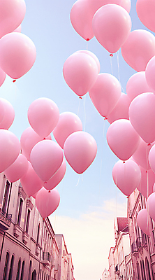 JPG 편집이미지 분홍색 하늘 거리 풍경 사람없음 건물 도시 풍선 편집실사 AI포토 AI콘텐츠 건축물 컬러 CG 파일형식