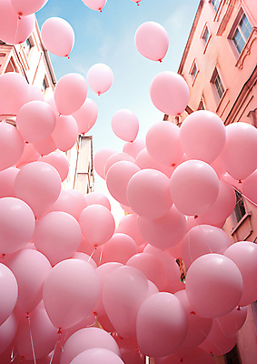 JPG 편집이미지 분홍색 하늘 거리 풍경 사람없음 건물 도시 풍선 편집실사 AI포토 AI콘텐츠 건축물 컬러 CG 파일형식