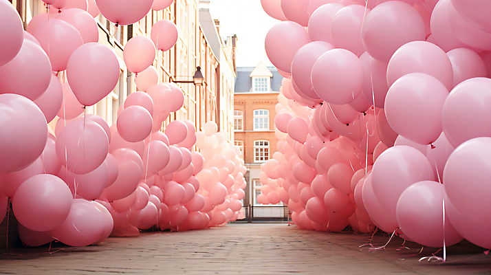 JPG 편집이미지 분홍색 거리 풍경 사람없음 건물 도시 골목길 풍선 편집실사 AI포토 AI콘텐츠 건축물 길 컬러 CG 파일형식