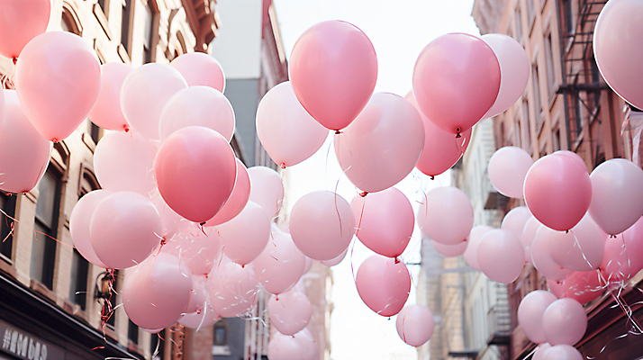 JPG 편집이미지 분홍색 하늘 거리 풍경 사람없음 건물 도시 풍선 편집실사 AI포토 AI콘텐츠 건축물 컬러 CG 파일형식