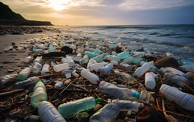 JPG 편집이미지 파도 바다 사람없음 일몰 플라스틱 사회이슈 가득함 페트병 해양오염 해양쓰레기 편집실사 AI포토 AI콘텐츠 컨셉 재질 노을 환경오염 쓰레기 CG 병_담는 파일형식