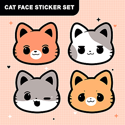 얼굴 스티커 여러마리 일러스트 무표정 윙크 미소 사람없음 귀여움 고양이 격자 고양이캐릭터 다꾸 키치 국내일러스트 AI파일 감정 동물캐릭터 다수 컨셉 무늬 포유류 표정 신체부위 반려동물 신조어 약어 파일형식 벡터