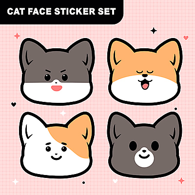 얼굴 스티커 여러마리 일러스트 무표정 미소 사람없음 귀여움 눈감음 고양이 격자 고양이캐릭터 다꾸 키치 국내일러스트 AI파일 감정 동물캐릭터 다수 컨셉 무늬 포유류 모션 표정 신체부위 반려동물 신조어 약어 파일형식 벡터