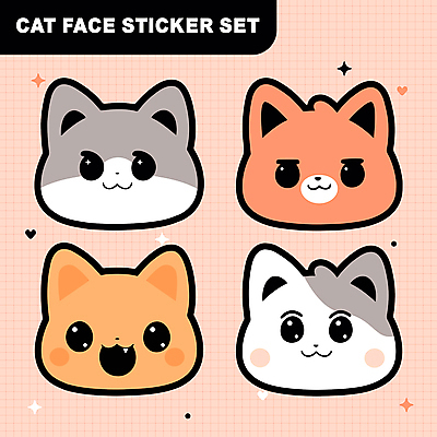 얼굴 스티커 여러마리 일러스트 무표정 미소 사람없음 귀여움 고양이 격자 고양이캐릭터 다꾸 키치 국내일러스트 AI파일 감정 동물캐릭터 다수 컨셉 무늬 포유류 표정 신체부위 반려동물 신조어 약어 파일형식 벡터