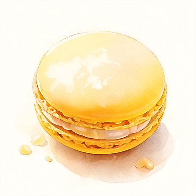JPG 일러스트 수채화 사람없음 노란색 마카롱 부스러기 국내일러스트 AI일러스트 AI콘텐츠 컬러 디저트 파일형식