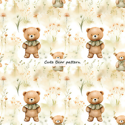PSD 꽃 잎 패턴 일러스트 곰 수채화 사람없음 곰인형 풀 베이지색 국내일러스트 식물 동물 인형 컬러 무늬 포유류 파일형식