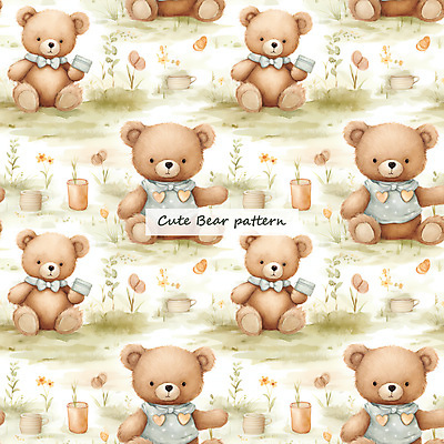 PSD 꽃 화분 잎 패턴 일러스트 곰 수채화 들기 사람없음 갈색 곰인형 풀 국내일러스트 식물 동물 인형 컬러 무늬 포유류 모션 파일형식
