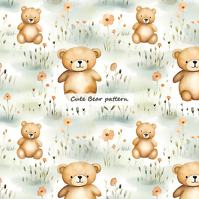 PSD 꽃 잎 패턴 일러스트 곰 수채화 사람없음 곰인형 풀 국내일러스트 식물 동물 인형 무늬 포유류 파일형식