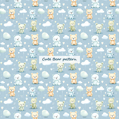 PSD 구름 패턴 일러스트 곰 수채화 사람없음 파란색 곰인형 하트 풀 국내일러스트 자연요소 모양 식물 동물 인형 컬러 무늬 포유류 파일형식