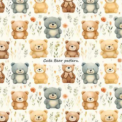 PSD 꽃 잎 패턴 일러스트 곰 수채화 사람없음 곰인형 풀 국내일러스트 식물 동물 인형 무늬 포유류 파일형식