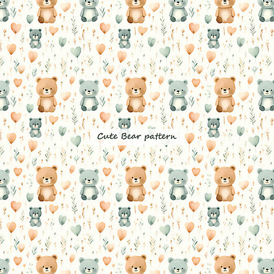 PSD 잎 패턴 일러스트 곰 수채화 사람없음 갈색 곰인형 하트 풀 민트색 국내일러스트 모양 식물 동물 인형 컬러 무늬 포유류 파일형식