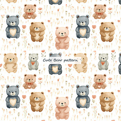 PSD 꽃 잎 패턴 일러스트 곰 수채화 사람없음 곰인형 하트 풀 국내일러스트 모양 식물 동물 인형 무늬 포유류 파일형식