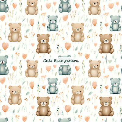 PSD 잎 패턴 일러스트 곰 수채화 사람없음 갈색 곰인형 하트 풀 민트색 국내일러스트 모양 식물 동물 인형 컬러 무늬 포유류 파일형식