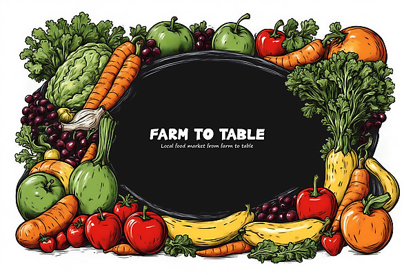 PSD 토마토 채소 과일 일러스트 식재료 포도 프레임 바나나 사람없음 당근 원형 양배추 국내일러스트 도형 뿌리채소 파일형식