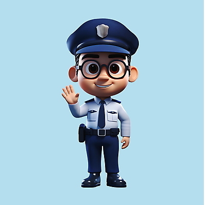 전신 PSD 편집이미지 남자 3D캐릭터 한명 서기 미소 청년 성인 3D 손들기 인사 경찰 손인사 경찰복 성인남자한명만 안경낌 편집3D 직업 캐릭터 1 안경 유니폼 모션 표정 사람 예절 디지털합성 남자한명만 성인남자만 파일형식