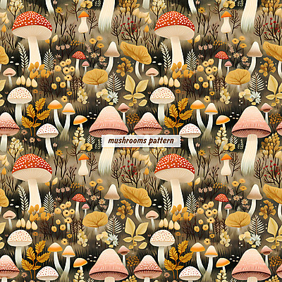PSD 꽃 잎 패턴 일러스트 자연 수채화 사람없음 갈색 버섯 패턴백그라운드 풀 국내일러스트 식물 컬러 백그라운드 무늬 생태계 파일형식